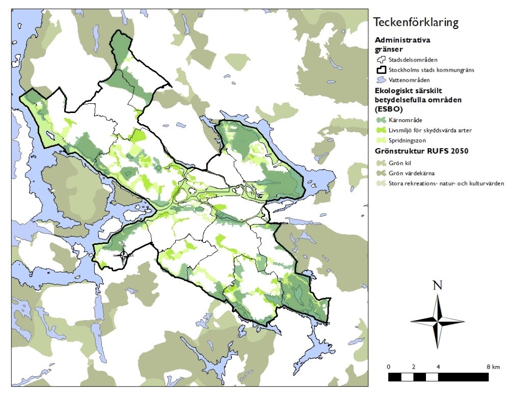 Karta: Ekologiskt särskilt betydelsefulla områden i Stockholm