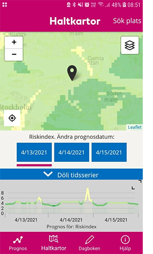 Skärmbild från appen Luft Stockholm - Haltkartor