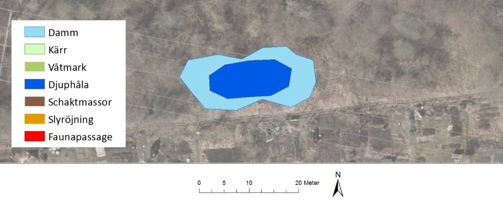 Bilden visar förslag till placering och utformning av damm