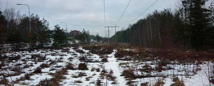 Den norra av två öppna ytor där en dagvattendamm kan att anläggas. Foto: WRS och Naturvatten (2017).