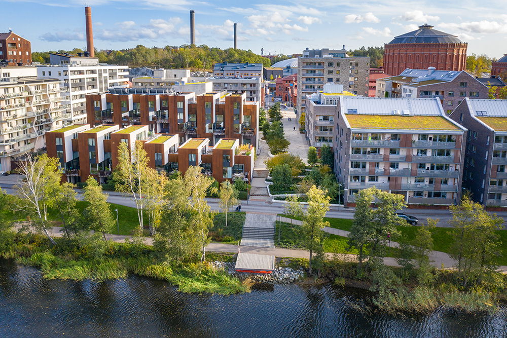 Flygfoto över Norra Djurgårdsstaden.